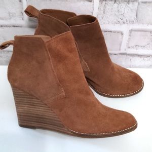 Lucky Brand Camel Leather Wedge Booties 7